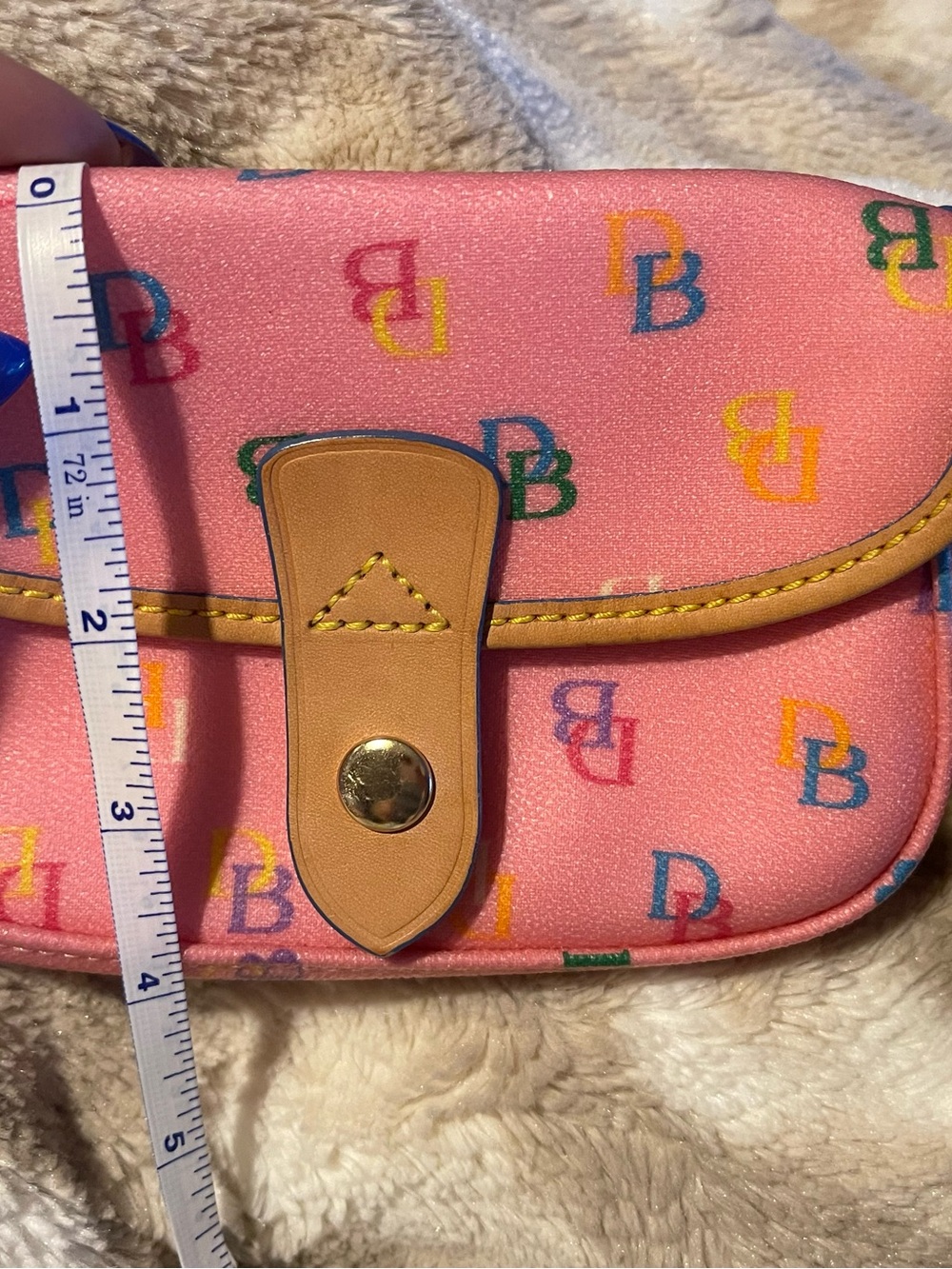 Dooney & Bourke Pink Multicolor DB Logo Wristlet with Tan Trim - Picture 4 of 13